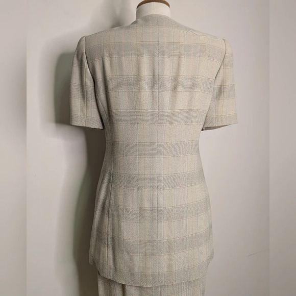 Louis Feraud Set Neutral Plaid Vanilla Girl Blazer & Skirt Size 8/EU 38 - Picture 7 of 15